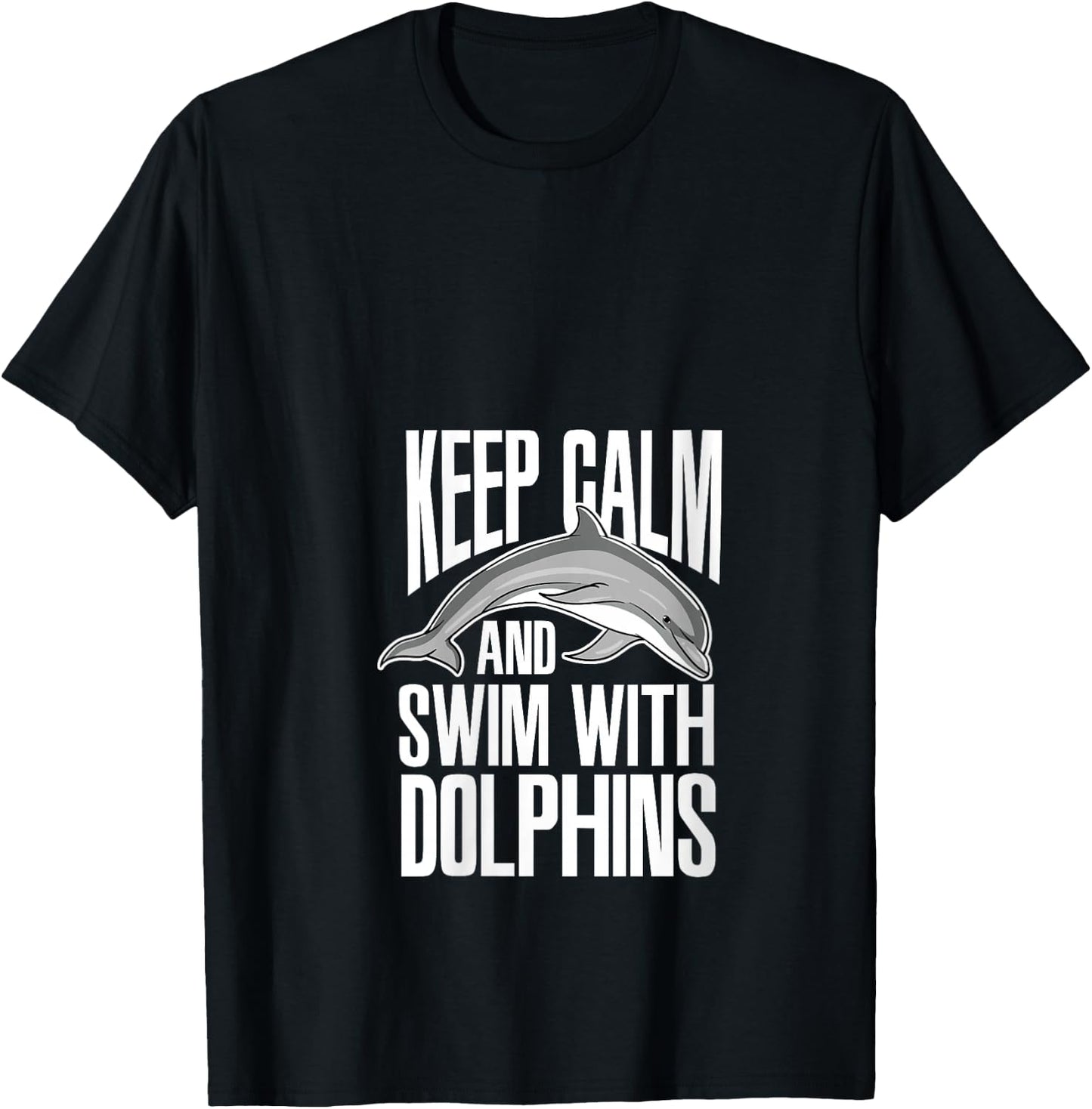 Keep Calm And Swim With Dolphins Cute Dolphin V-Neck T-Shirt - T-Shirt | Black