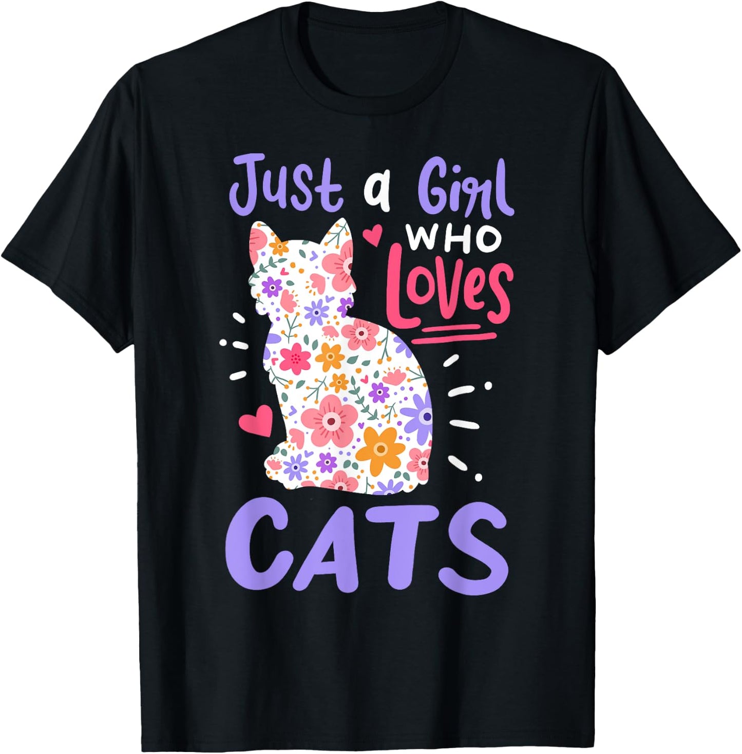 Cat Just A Girl Who Loves Cats Gift Cat Lovers T-Shirt - T-Shirt | Black