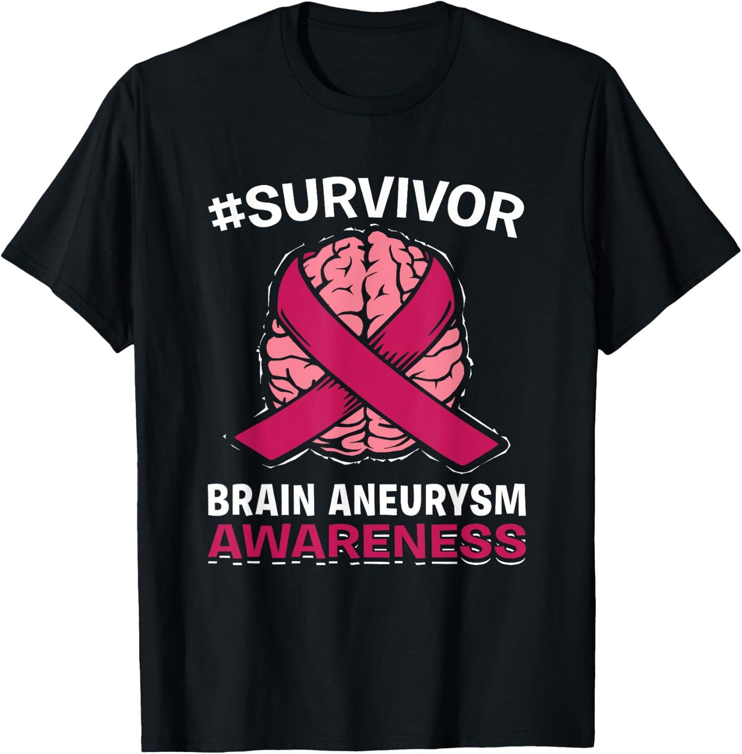 Brain Aneurysm Awareness Burgundy Aortic Brain Survivor T-Shirt - T-Shirt | Black