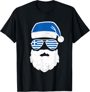 Greek Orthodox Christmas Santa Claus Greece Flag Greek T-Shirt - T-Shirt | Black
