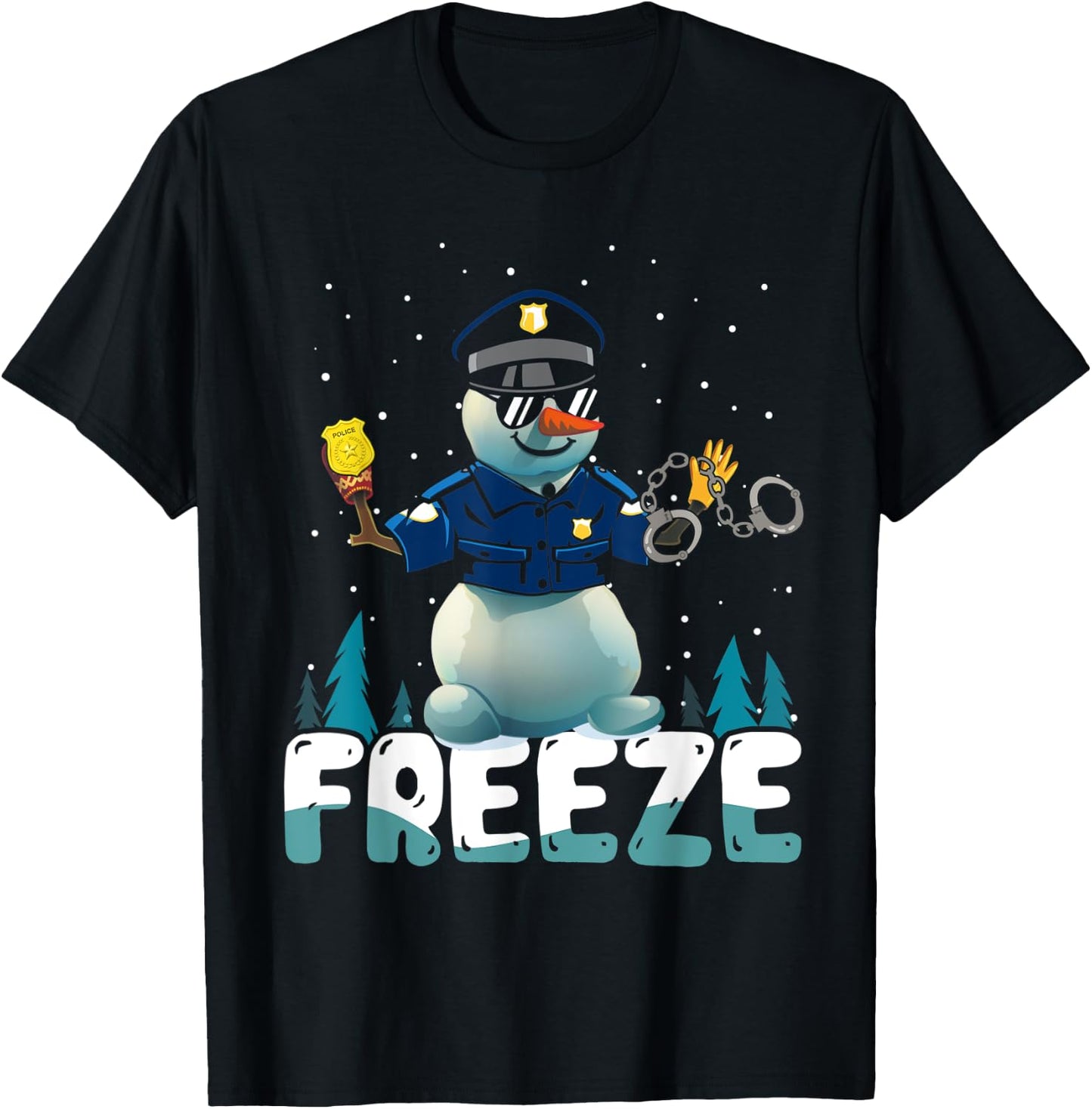 Police Freeze Cop Snowman Police Officer Xmas Ugly Christmas T-Shirt - T-Shirt | Black