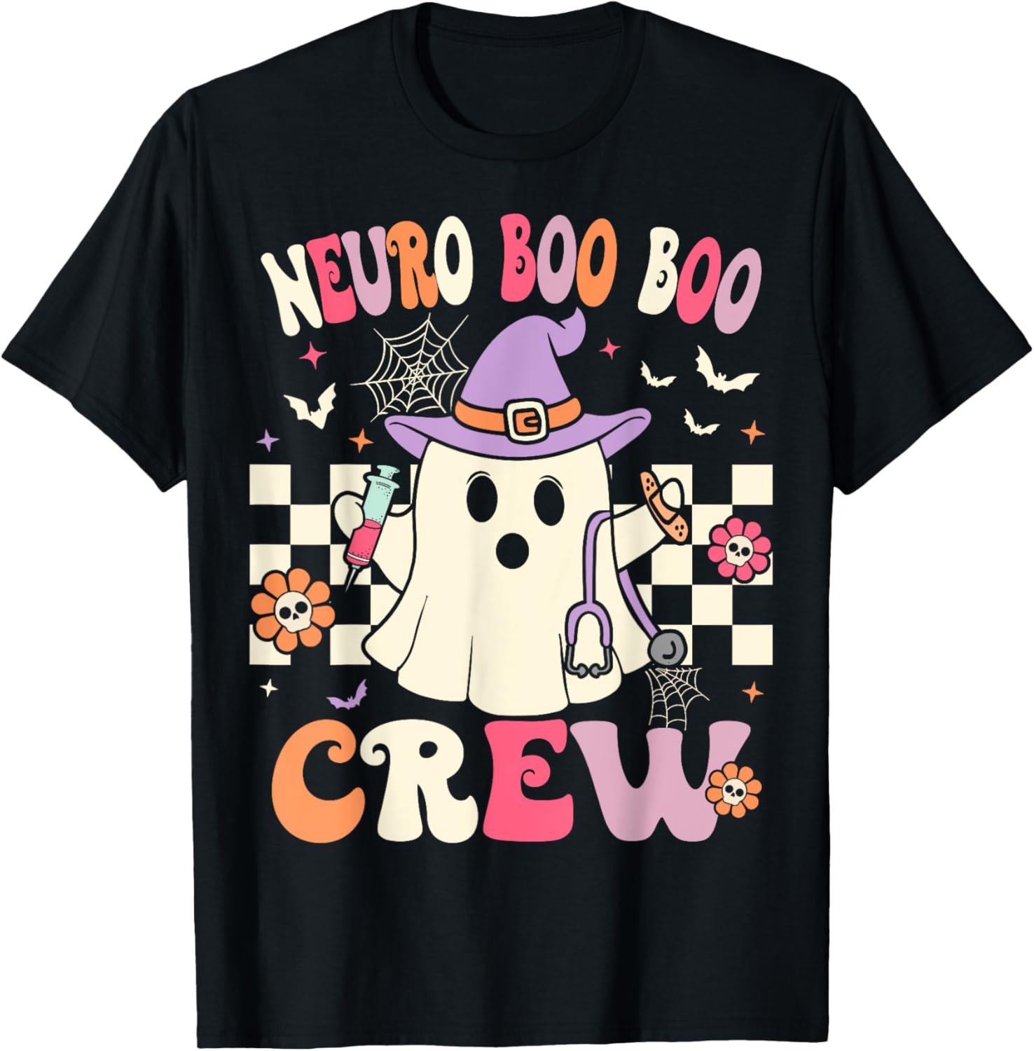 Groovy Neuro Nurse Halloween Ghost Neurology Nurse T-Shirt - T-Shirt | Black