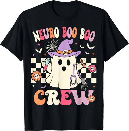 Groovy Neuro Nurse Halloween Ghost Neurology Nurse T-Shirt - T-Shirt | Black