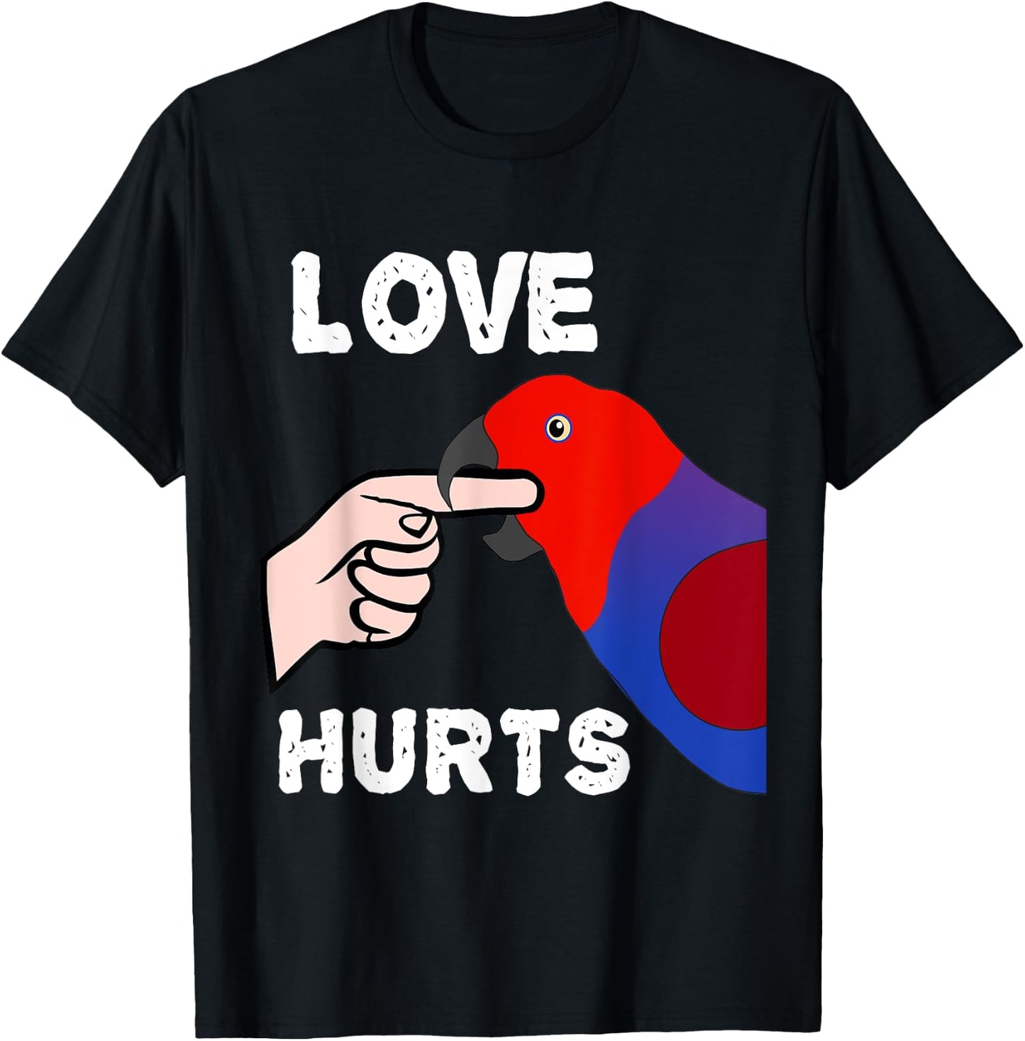 Love Hurts Eclectus Female Parrot Biting Finger T-Shirt - T-Shirt | Black