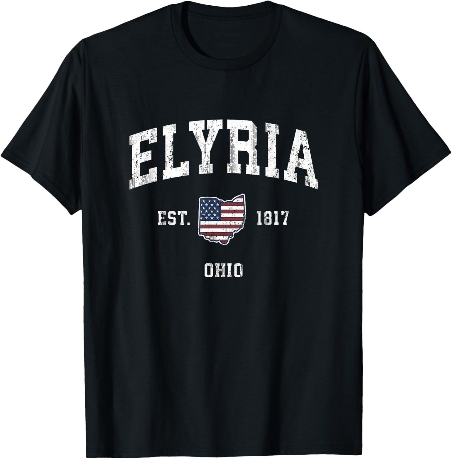 Elyria Ohio OH Vintage American Flag Sports Design Women Kids Men T-Shirt - T-Shirt | Black