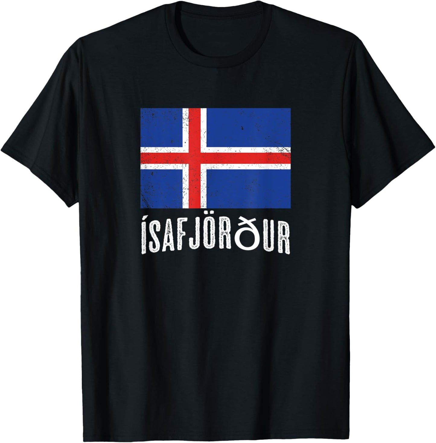 City of Ísafjörður ICELAND | Icelandic Flag Novelty Merch T-Shirt - T-Shirt | Black