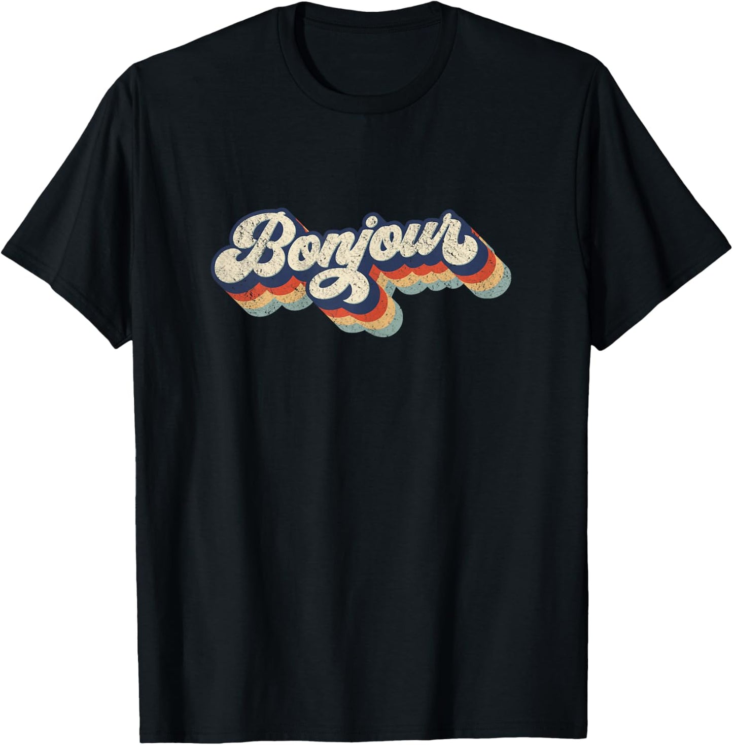 Bonjour Retro Vintage Style Graphic Design T-Shirt - T-Shirt | Black