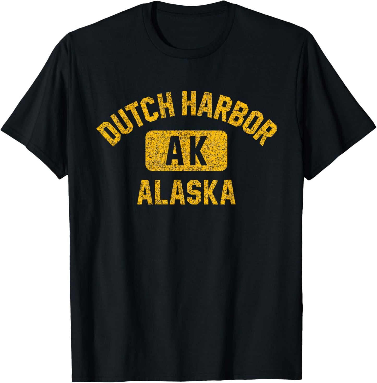 Dutch Harbor Alaska Gym Style Distressed Amber Print T-Shirt - T-Shirt | Black