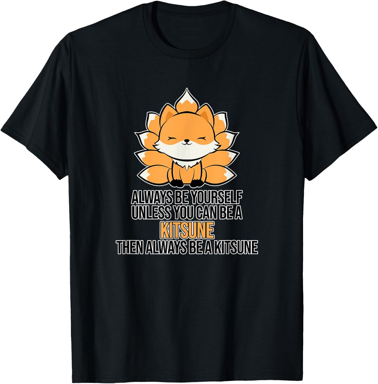 Japanese Fox Cute Funny Anime Kami Kawaii Kitsune Inari Fox T-Shirt - T-Shirt | Black