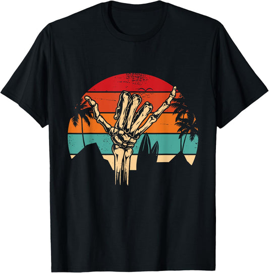 Shaka Sign Vintage Skeleton Hand - Surfing & Surf T-Shirt - T-Shirt | Black
