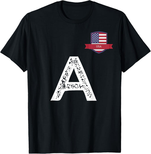 USA Human-Flag Letter A American USA T-Shirt - T-Shirt | Black
