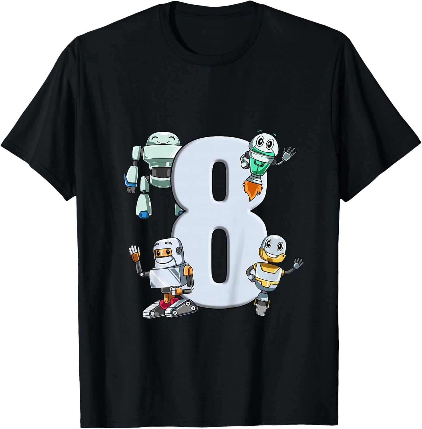 Robots 8th Birthday - Kids Robotic Science Gift T-Shirt - T-Shirt | Black