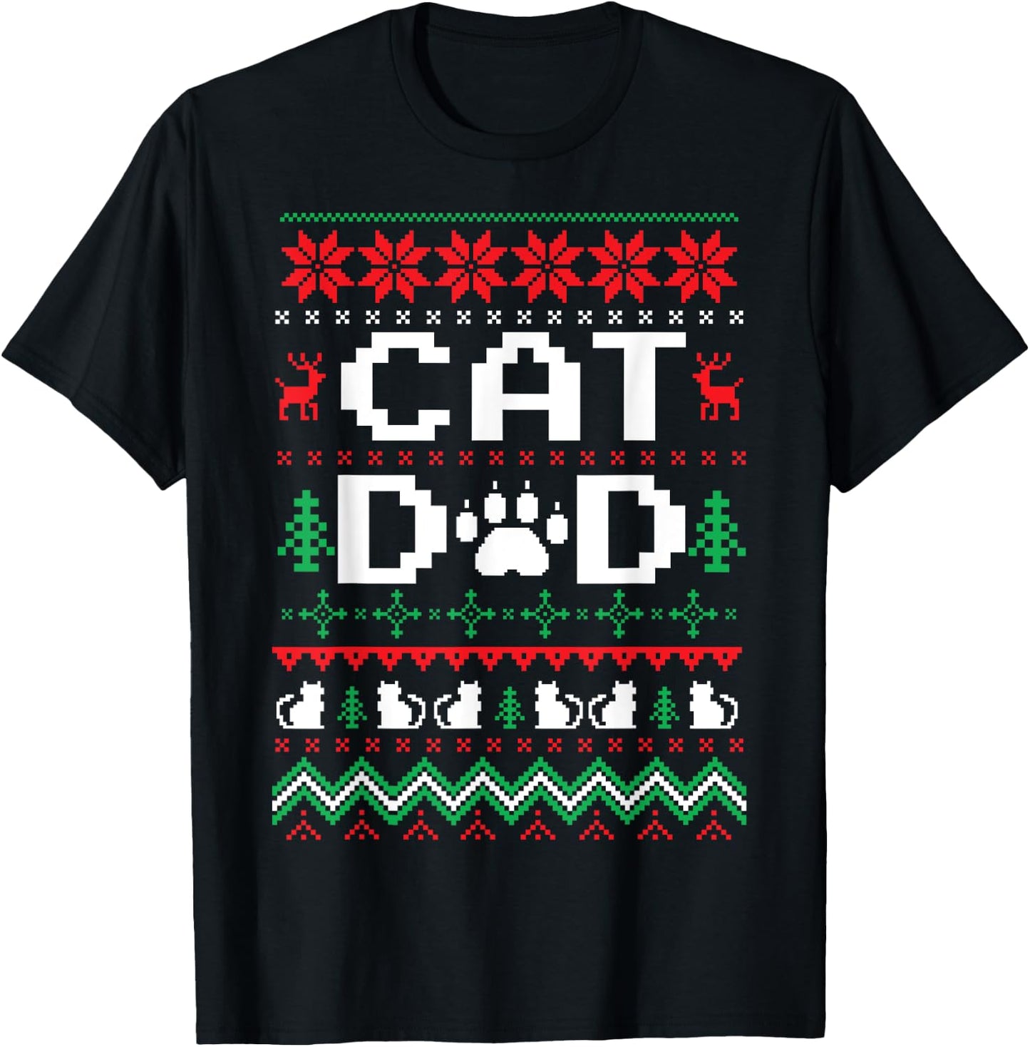 Funny Christmas Cat Dad Shirt Cats Kitten Men Women Kids T-Shirt - T-Shirt | Black