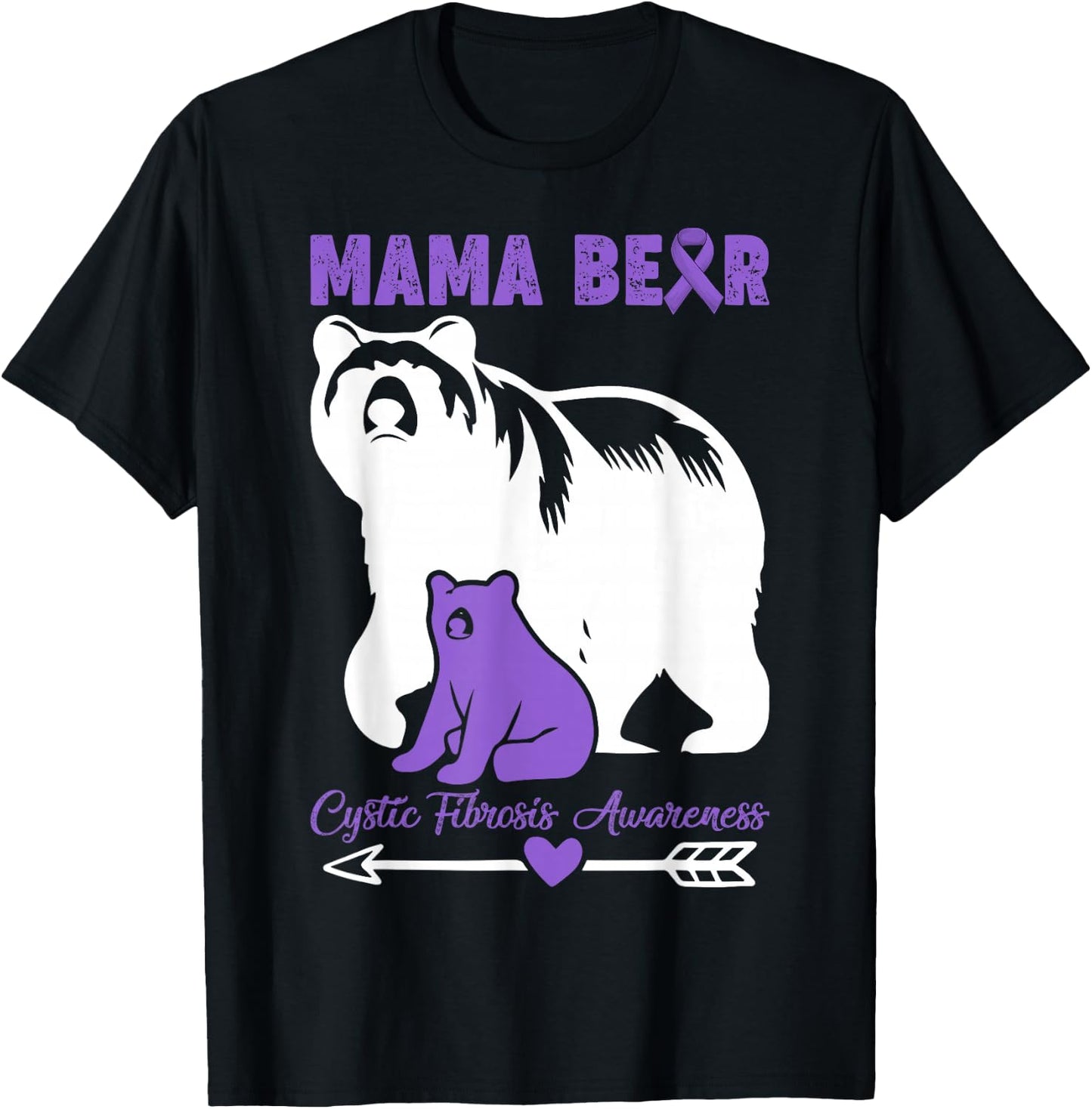 Proud Mama Bear Of A Cystic Fibrosis Awareness Warrior Mom T-Shirt - T-Shirt | Black