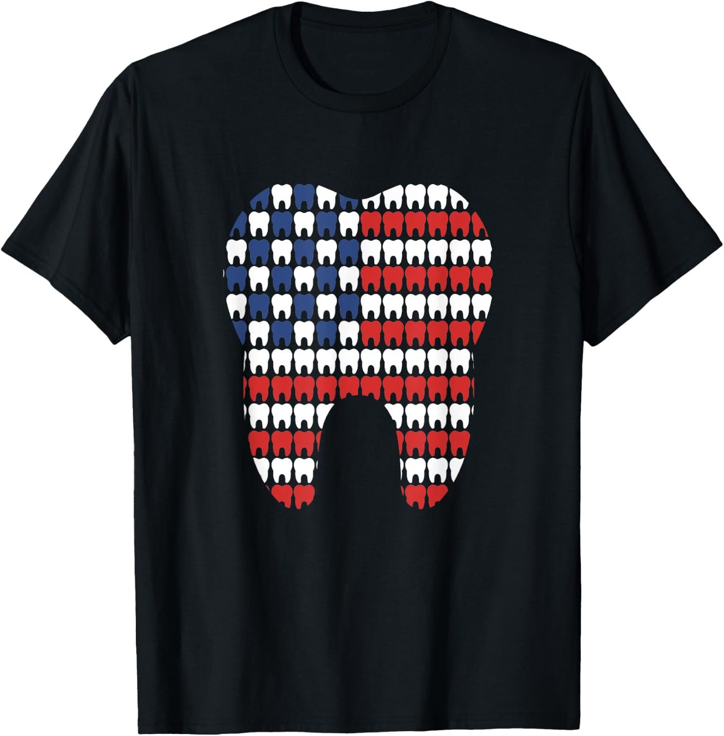 Patriotic Dentist American Flag Tooth 4th Of July Men Women T-Shirt - T-Shirt | Black