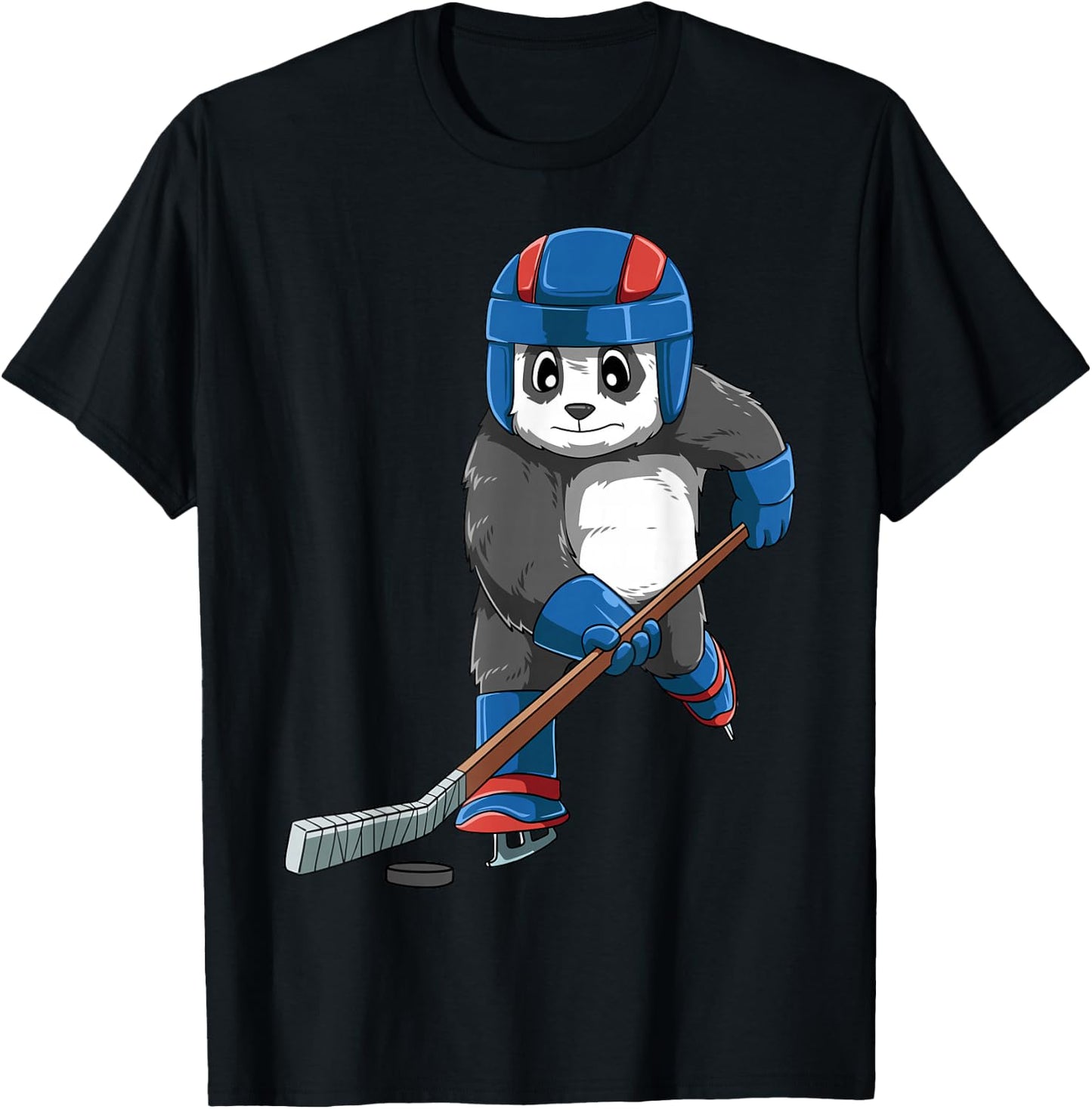Panda Hockey Panda Playing Hockey Panda T-Shirt - T-Shirt | Black