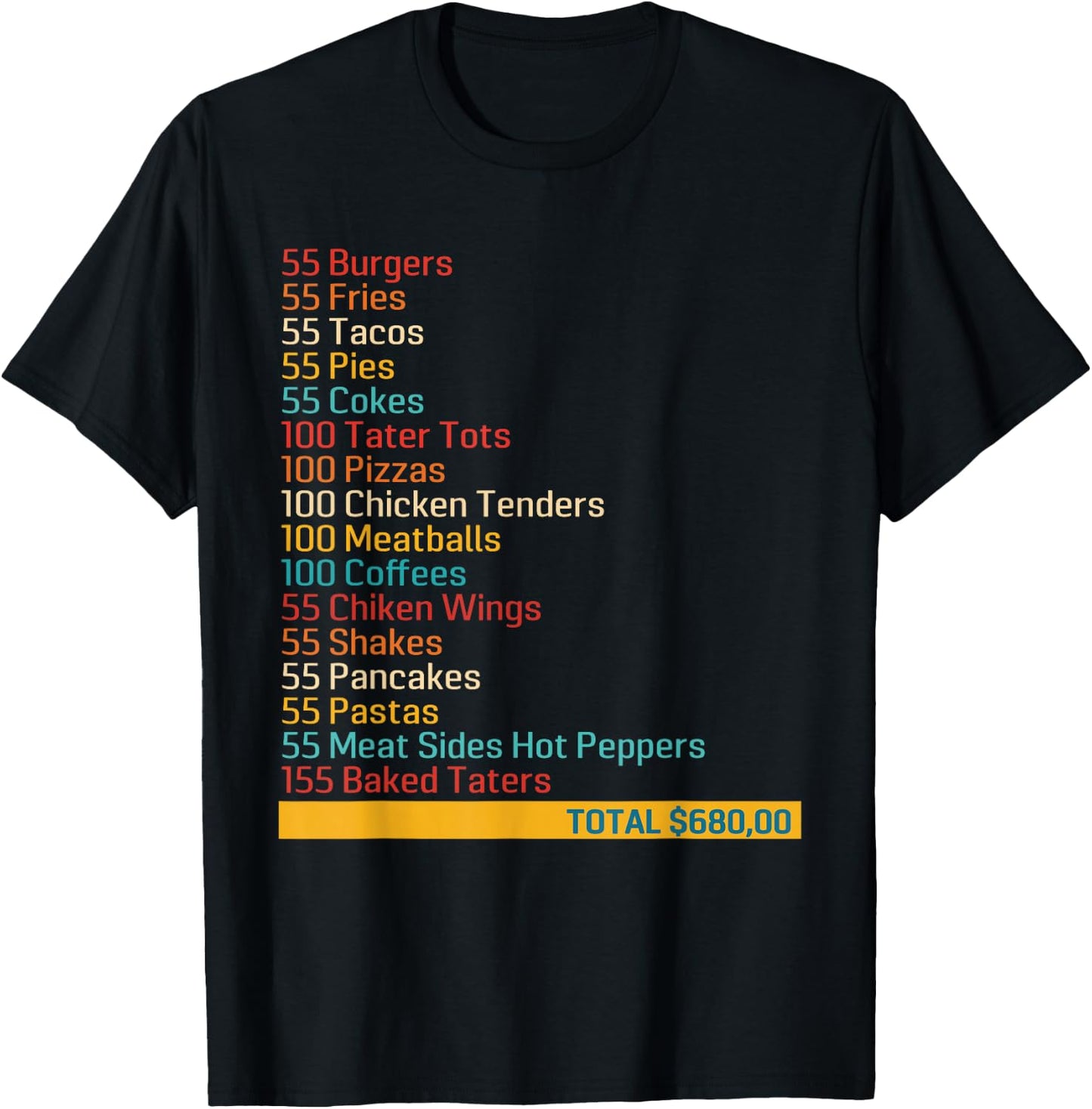 55 Burgers 55 Fries 55 Tacos 55 Pies 55 Cokes Funny Apparel T-Shirt - T-Shirt | Black