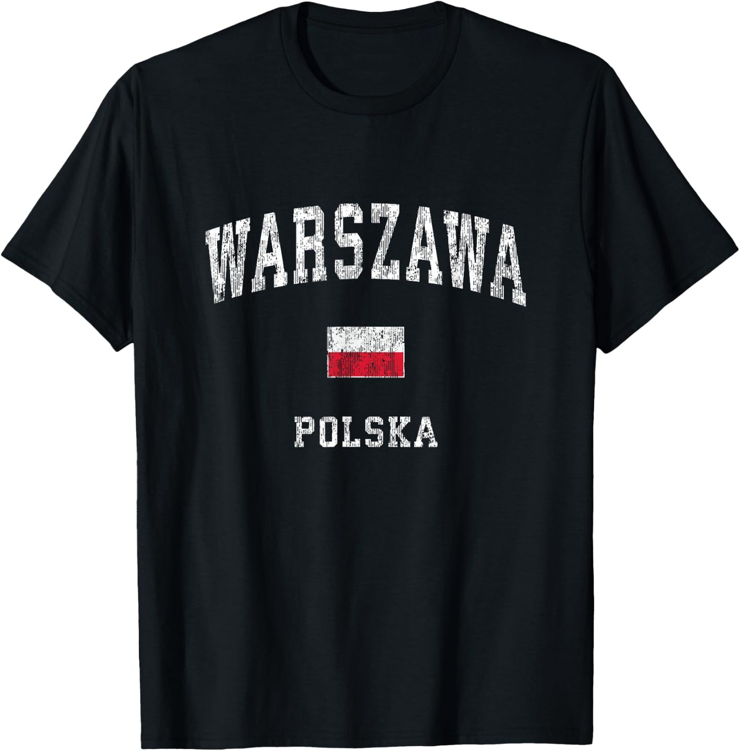 Warsaw Poland Warszawa Polska Vintage Athletic Sports Design T-Shirt - T-Shirt | Black