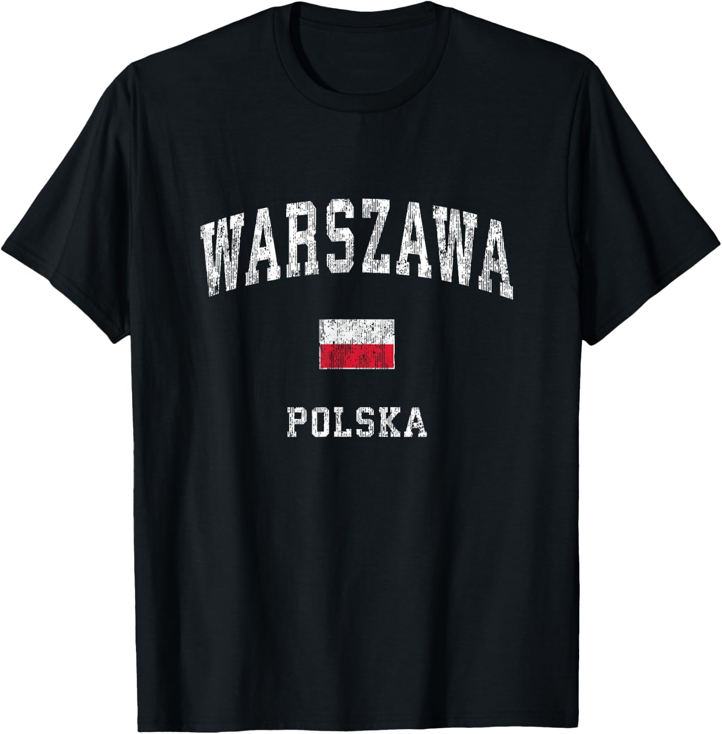 Warsaw Poland Warszawa Polska Vintage Athletic Sports Design T-Shirt - T-Shirt | Black