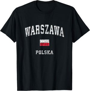 Warsaw Poland Warszawa Polska Vintage Athletic Sports Design T-Shirt - T-Shirt | Black