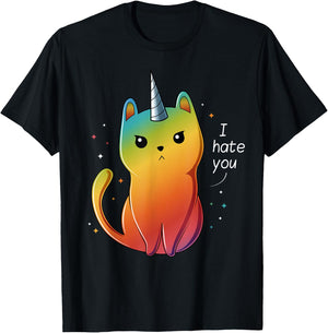 Cat Unicorn I Hate You T-Shirt - T-Shirt | Black