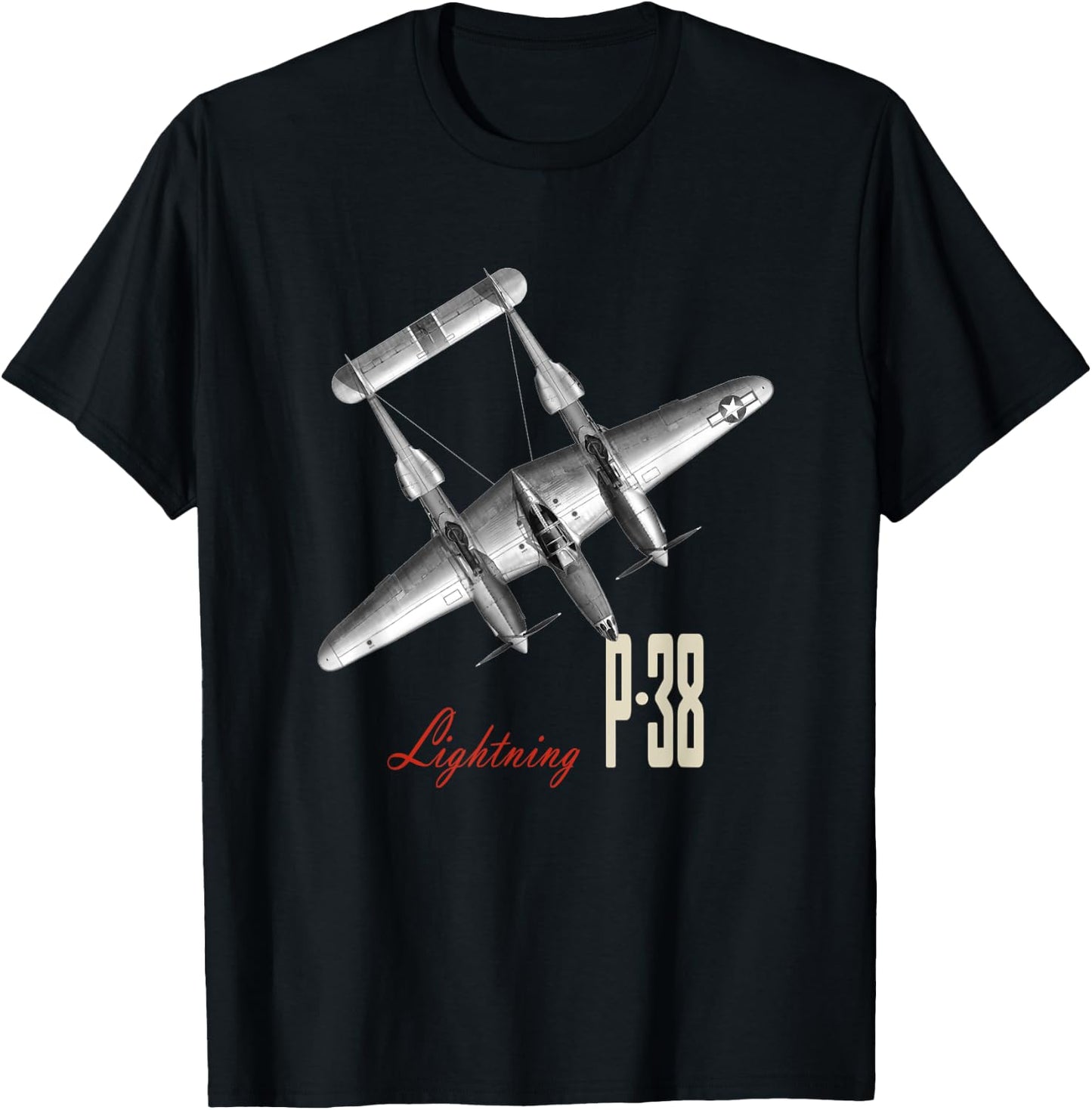 P-38 Lightning WW2 Fighter Plane T-Shirt - T-Shirt | Black