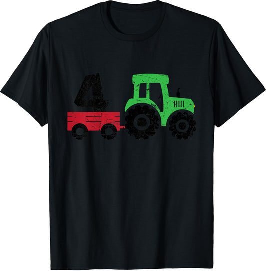 Tractors 4 Years Old 4th Birthday Boy Farm Boy Tractor T-Shirt - T-Shirt | Black