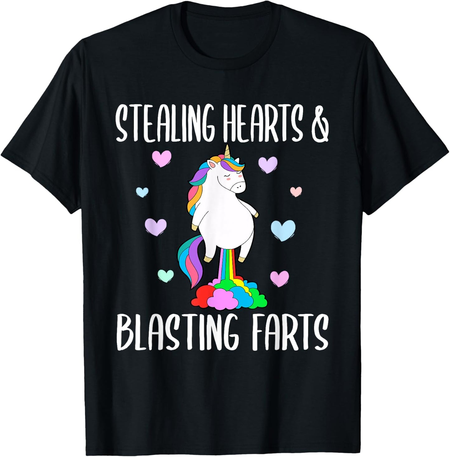 Stealing Hearts And Blasting Farts Funny unicorn T-Shirt - T-Shirt | Black
