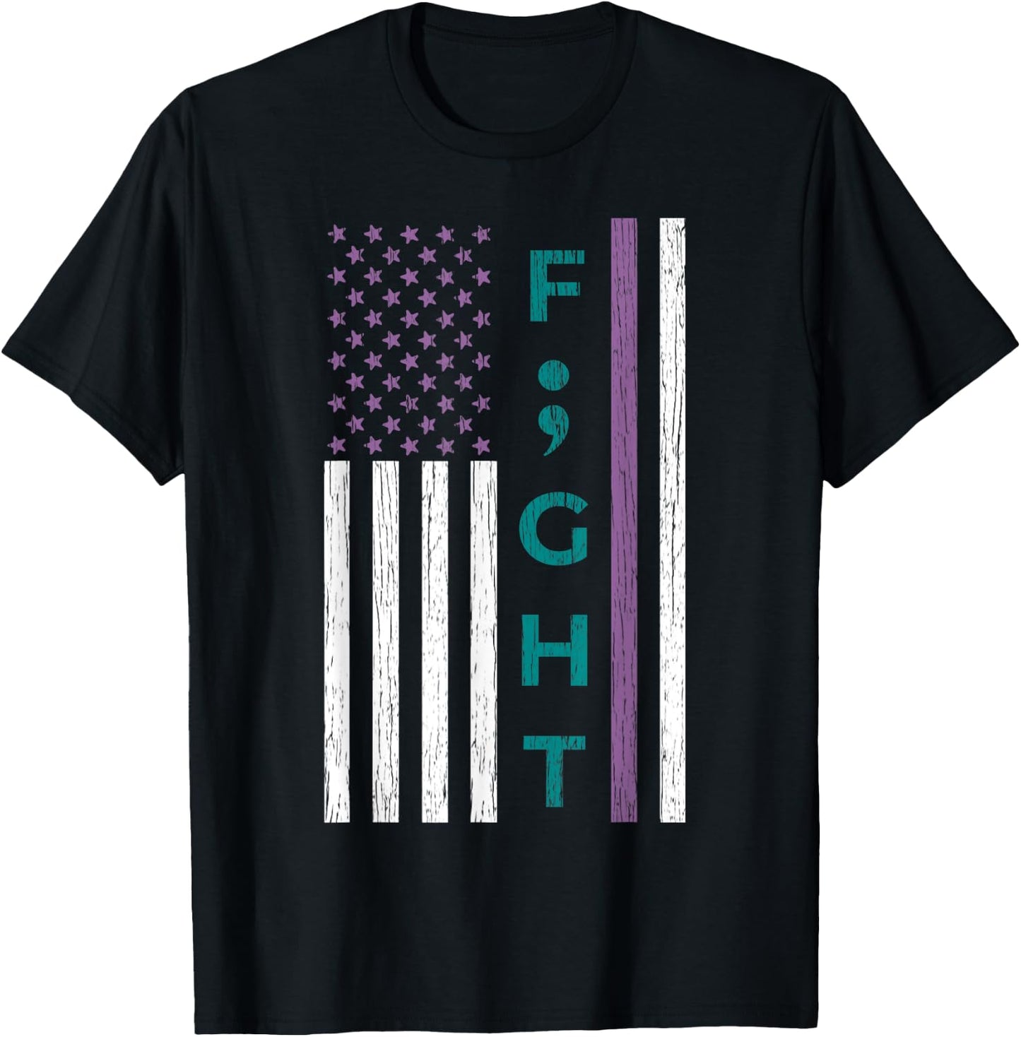 Fight Semicolon Flag Suicide Awareness Mental Health Gift T-Shirt - T-Shirt | Black