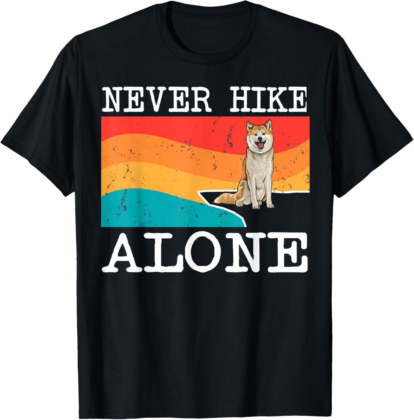 Never Hike Alone Akita Graphic Hiking T-Shirt - T-Shirt | Black