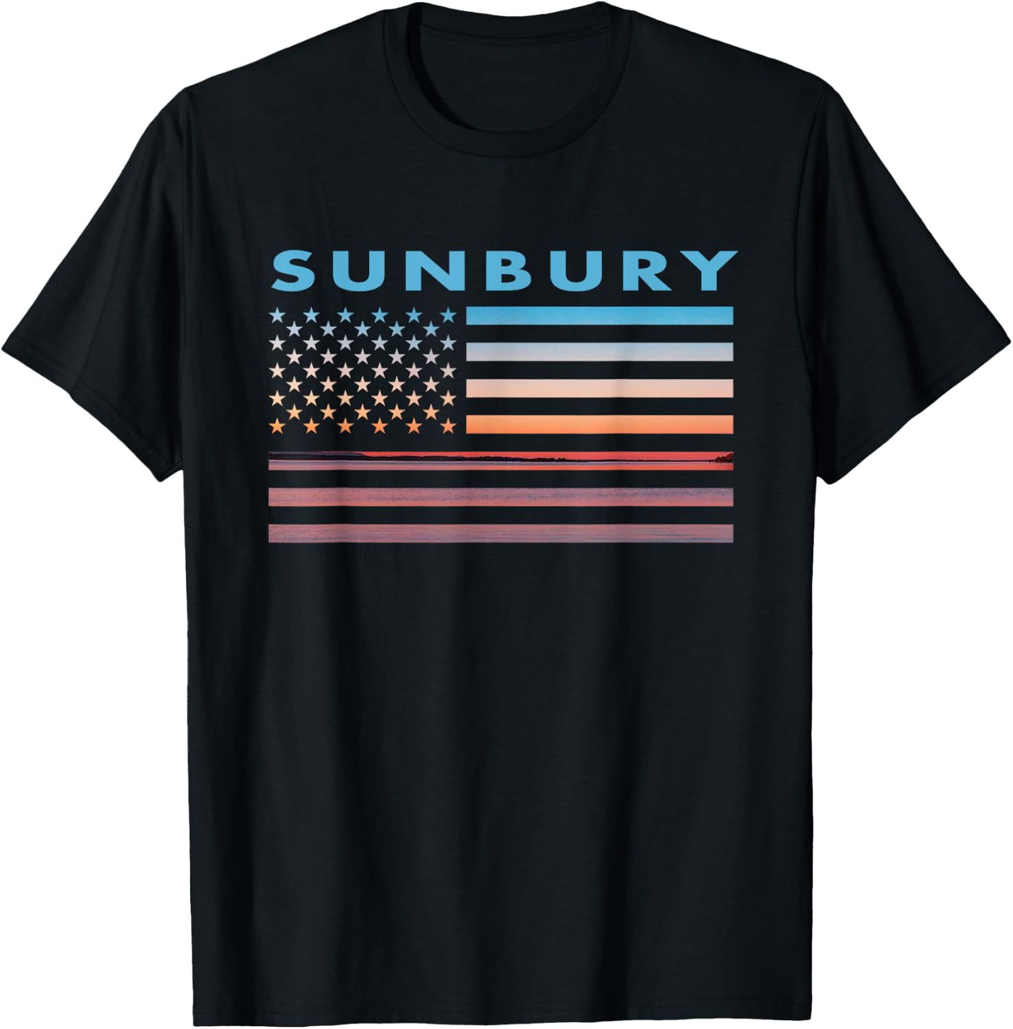 Vintage Sunset American Flag Sunbury, Georgia T-Shirt - T-Shirt | Black