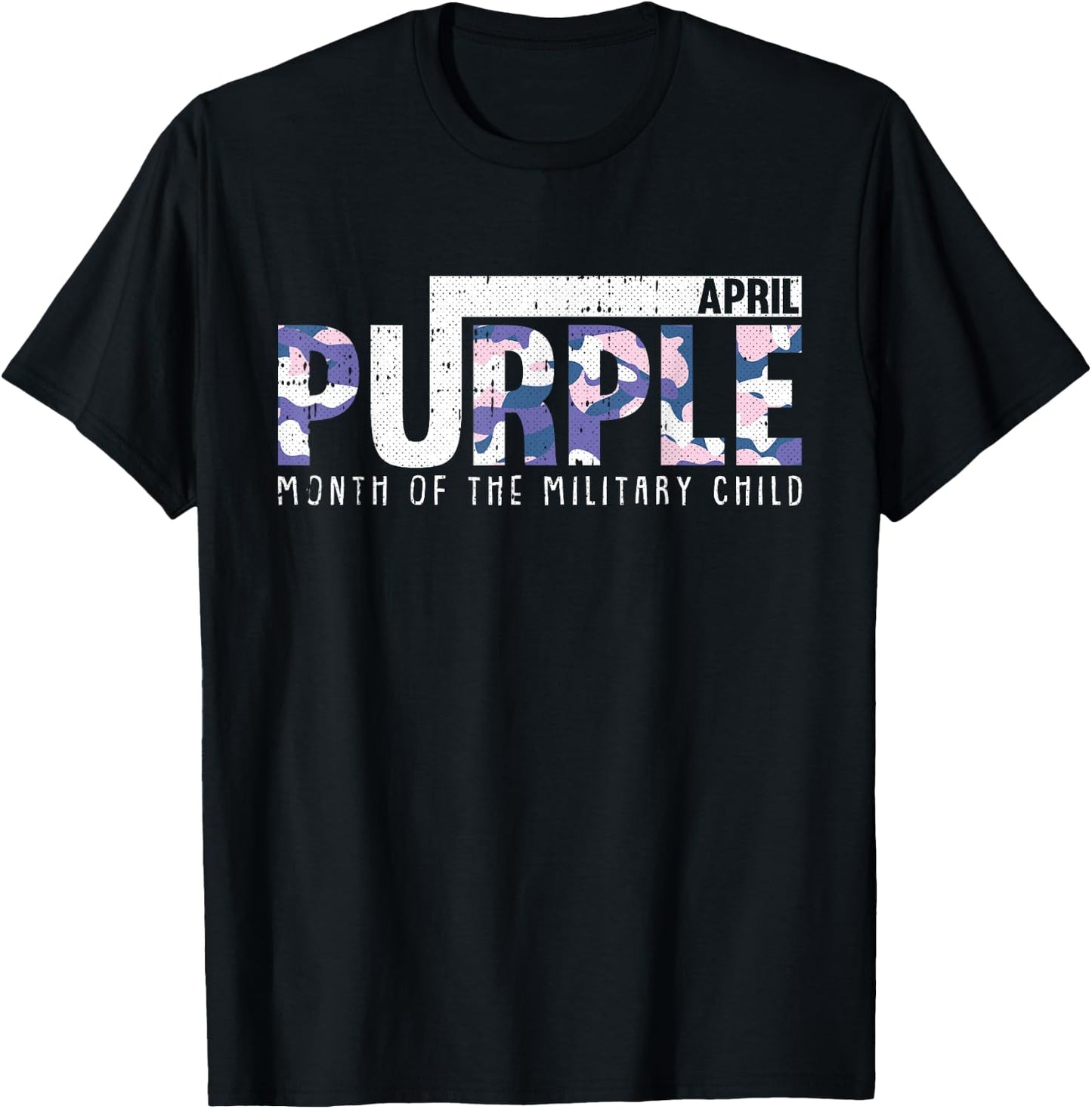 Purple Camo Month Of The Military Child Army Soldier Kids T-Shirt - T-Shirt | Black