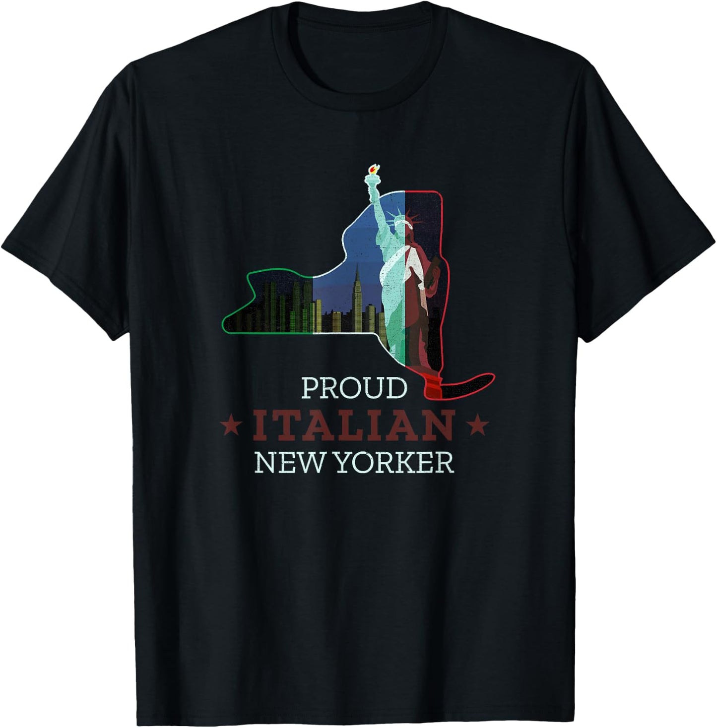 Proud Italian New Yorker - New York Map and Italy Flag T-Shirt - T-Shirt | Black