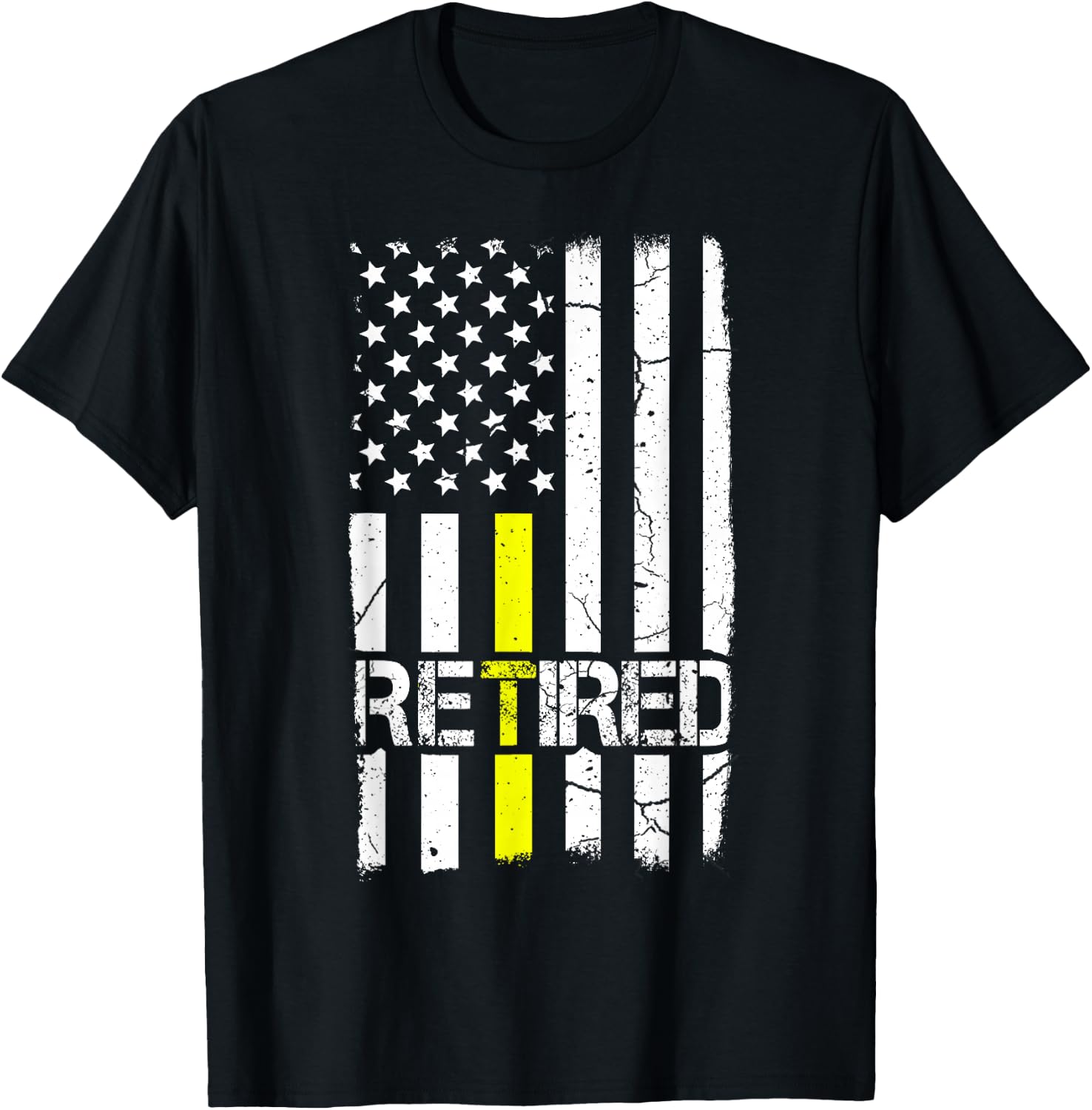 Retired Dispatcher Patriotic Us Flag Thin Line Gold Shirt T-Shirt - T-Shirt | Black