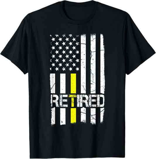 Retired Dispatcher Patriotic Us Flag Thin Line Gold Shirt T-Shirt - T-Shirt | Black