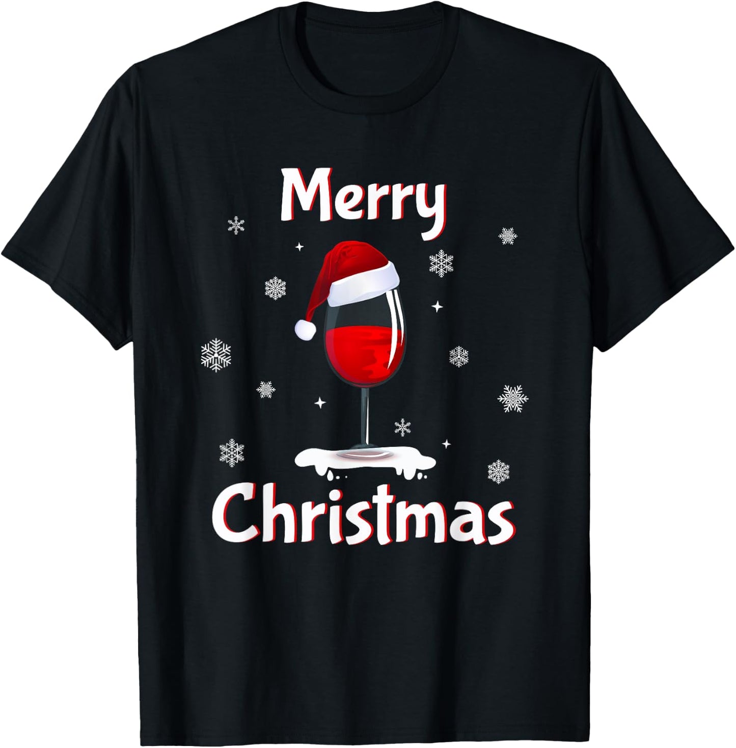 Funny Christmas Pajamas Women Christmas Sweater Wine Glass T-Shirt - T-Shirt | Black