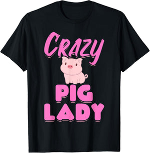 Crazy Pig Lady T-Shirt - T-Shirt | Black