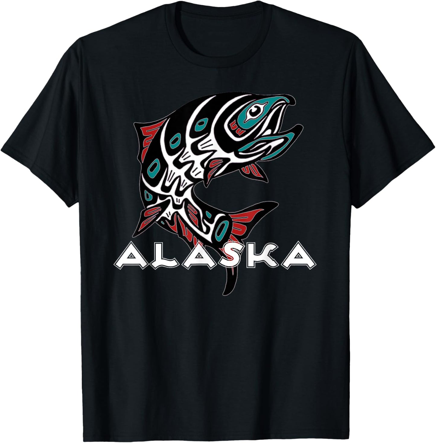 Alaska Salmon Fishing Native American Indigenous Tlingit Art T-Shirt - T-Shirt | Black