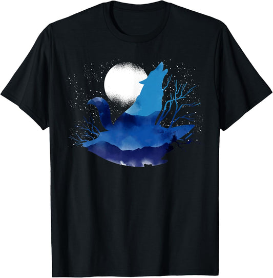 Howling Predator Wildlife Animal Full Moon Light Wolf T-Shirt - T-Shirt | Black
