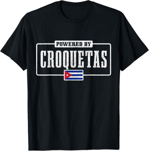 Powered By Croquetas Cuban Flag Pride Funny Cuba T-Shirt - T-Shirt | Black