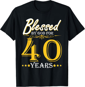 Vintage Blessed By God For 40 Years Happy 40th Birthday T-Shirt - T-Shirt | Black