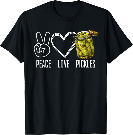 Peace Love Pickles Retro Jar Of Sliced Pickles Funny Food T-Shirt - T-Shirt | Black