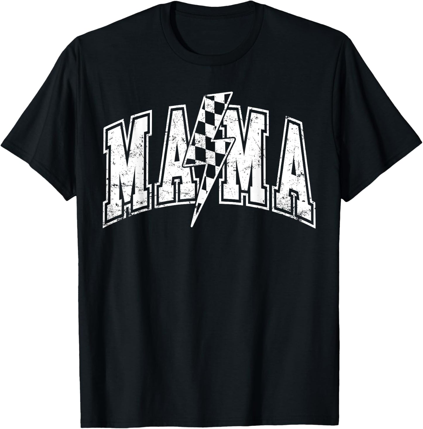 Mama Lightning Bolt Checkered Varsity Mom Women Mother's Day T-Shirt - T-Shirt | Black