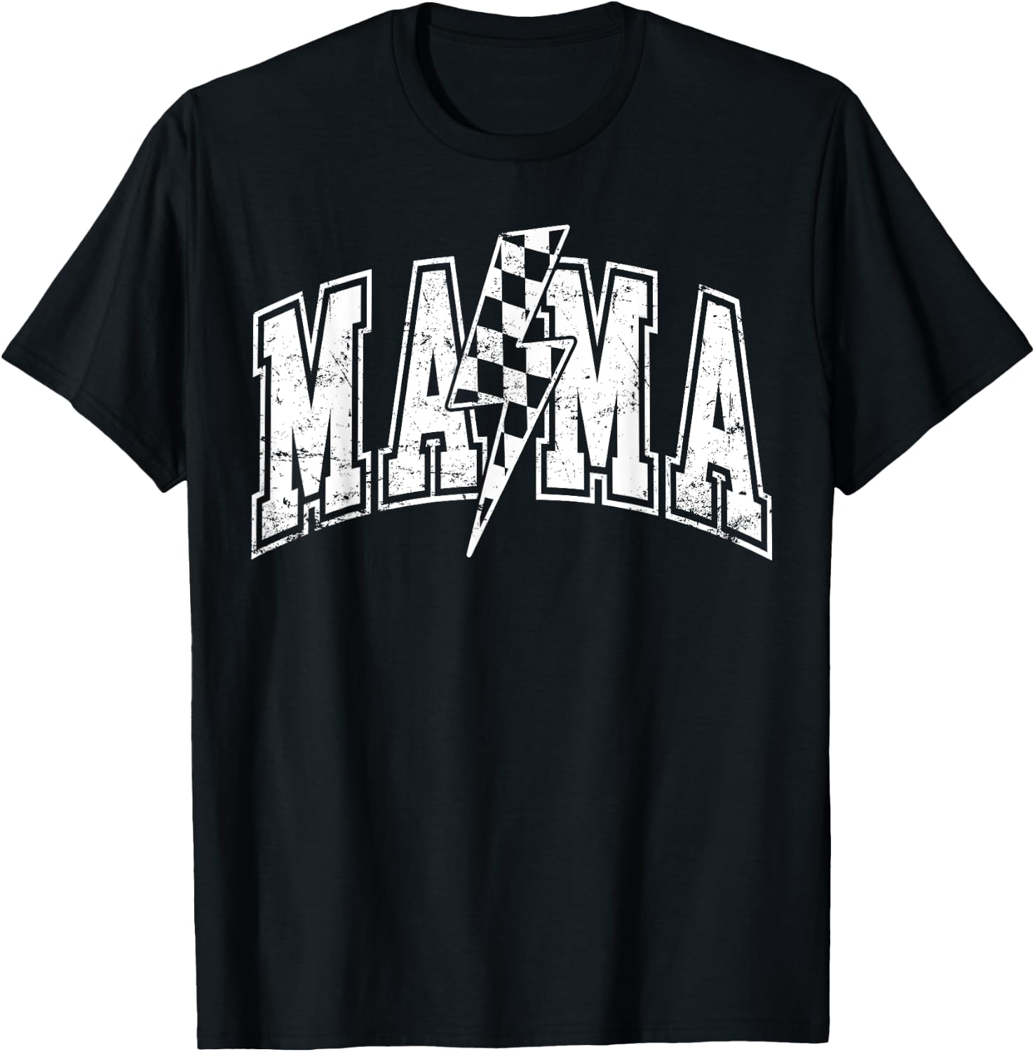 Mama Lightning Bolt Checkered Varsity Mom Women Mother's Day T-Shirt - T-Shirt | Black