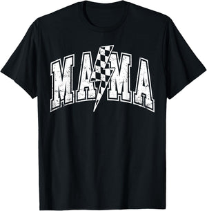 Mama Lightning Bolt Checkered Varsity Mom Women Mother's Day T-Shirt - T-Shirt | Black