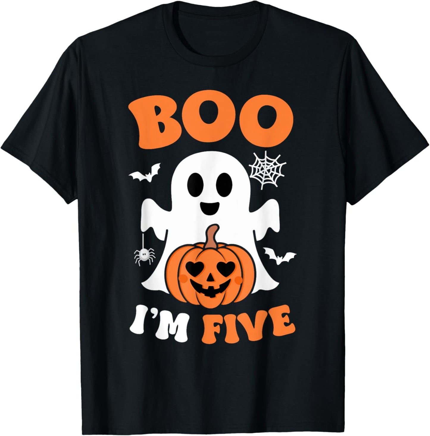Ghost Boo I'm Five Year 5th Birthday Boys Halloween Groovy T-Shirt - T-Shirt | Black