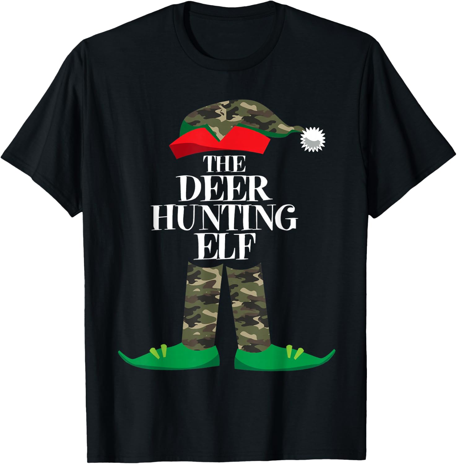 Deer Hunting Elf Matching Group Family Elf Christmas Pajama T-Shirt - T-Shirt | Black