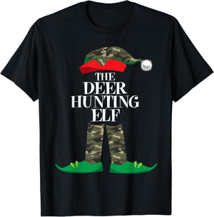 Deer Hunting Elf Matching Group Family Elf Christmas Pajama T-Shirt - T-Shirt | Black