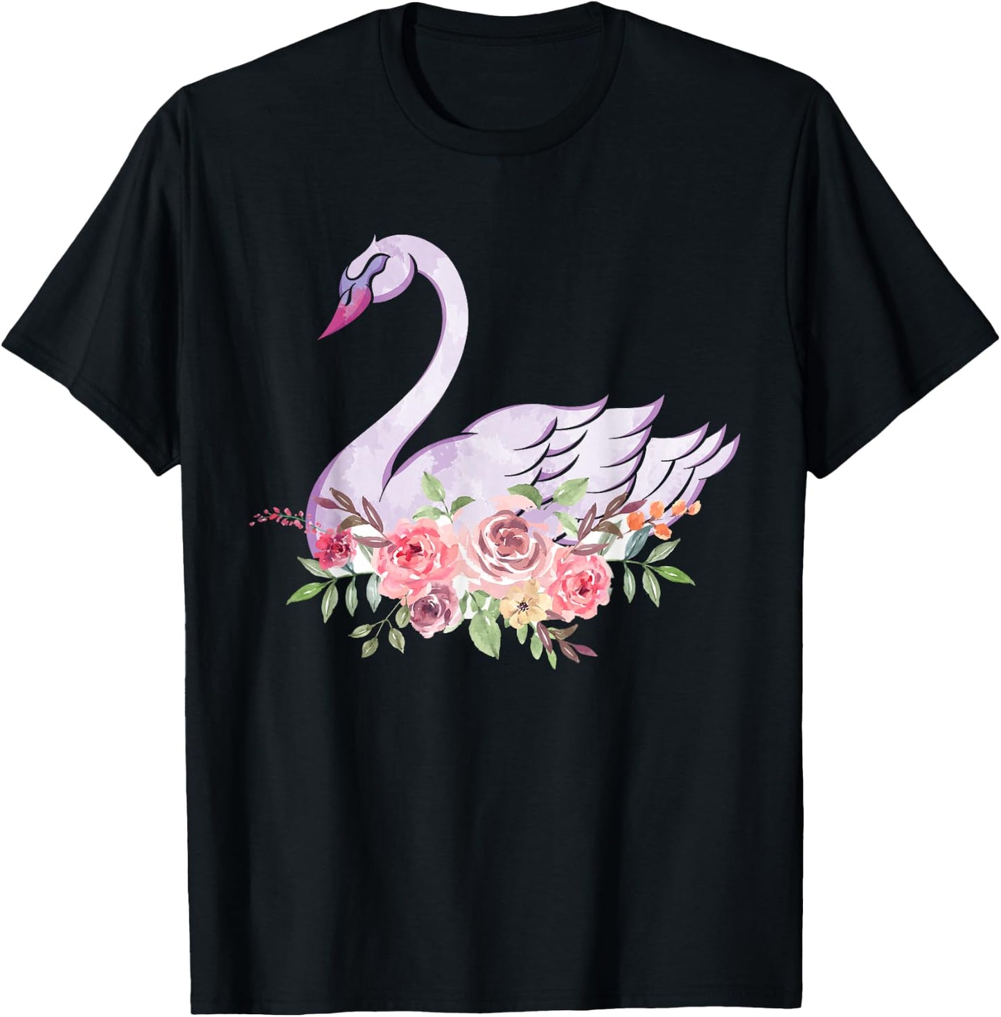 Flower Crown Cute Bird Women Gift Beautiful Swan T-Shirt - T-Shirt | Black