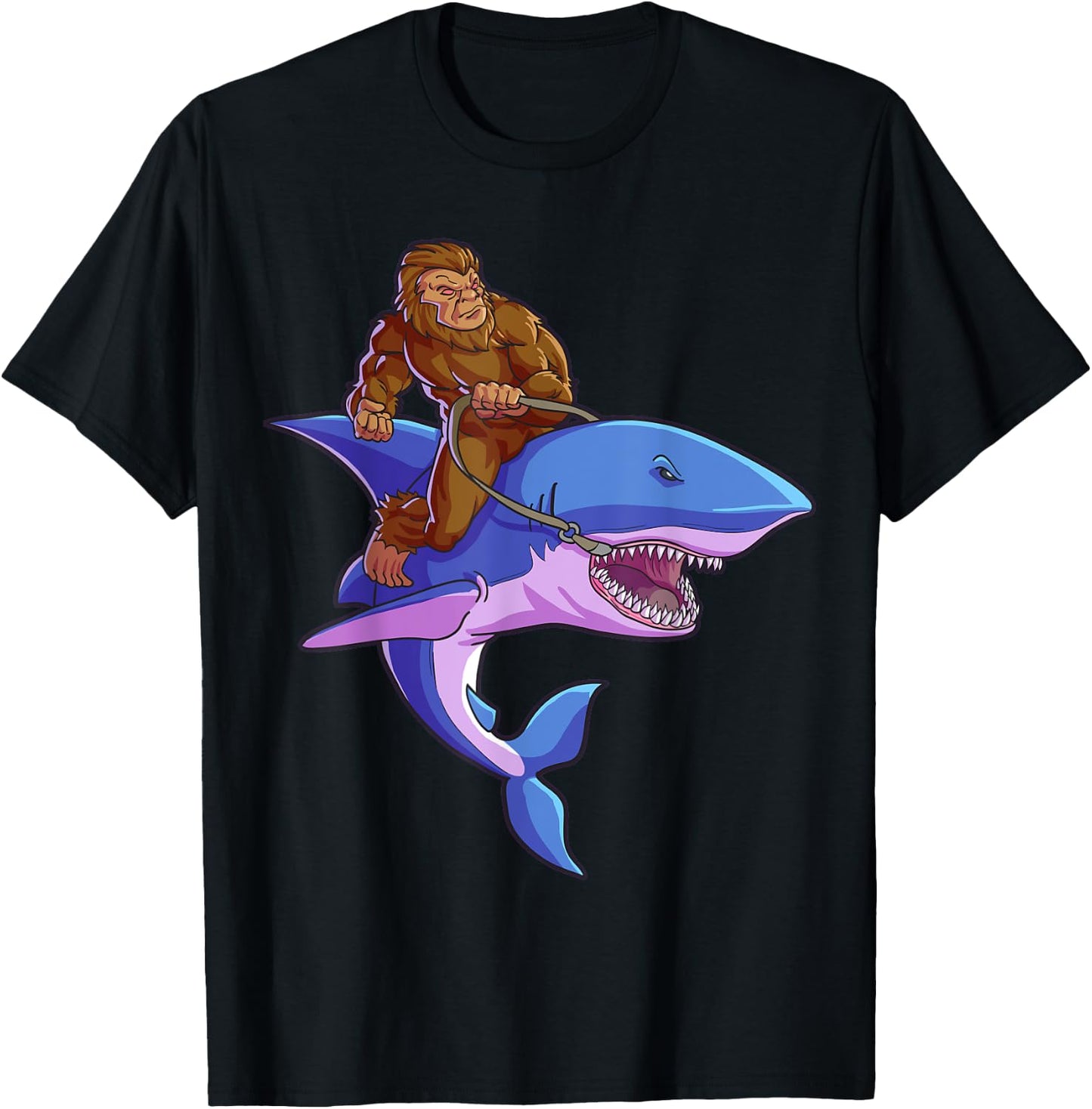 Bigfoot Riding Shark Funny Sasquatch Jawsome Kids Gift T-Shirt - T-Shirt | Black